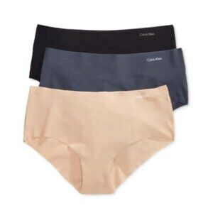 Calvin Klein Women's Invisibles 3-Pack Hipster Black / Carmel / Speakeasy L NWT